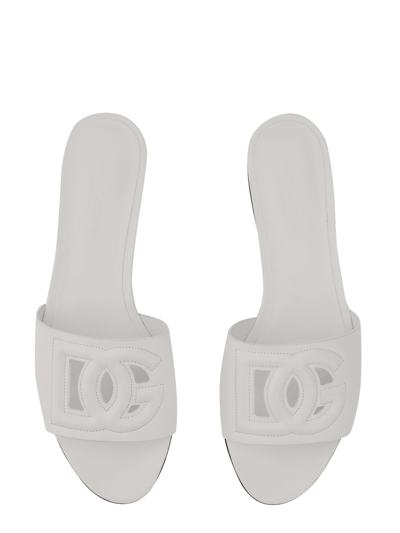 Shop Dolce & Gabbana Slide Sandal With Logo In Bianco