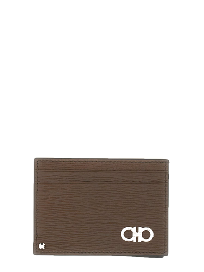 Shop Ferragamo Gancini Credit Card Holder In Marrone