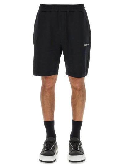 Shop Helmut Lang Bermuda With Logo Print In Nero