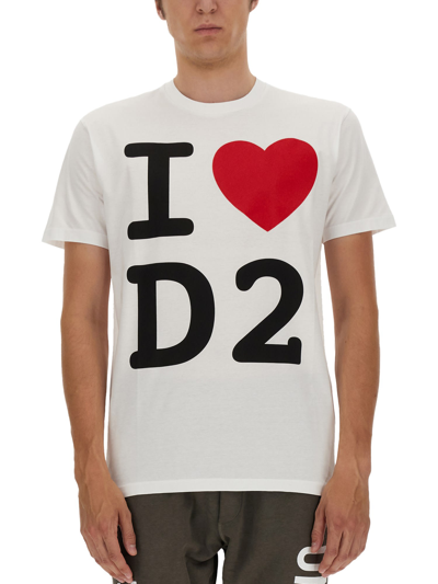 Shop Dsquared2 T-shirt With I Love D2 Print In Bianco