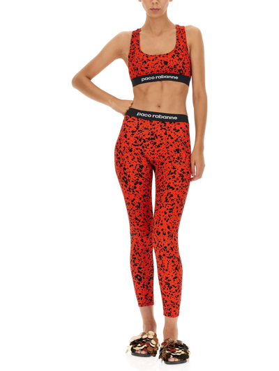 Shop Paco Rabanne Leggings With Logoed Band In Rosso