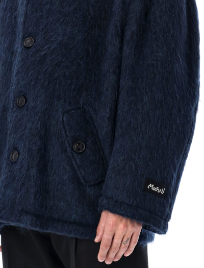 Shop Marni Brushed Wool Coat In Navy