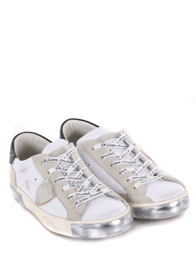 Shop Philippe Model Sneakers Uomo  Prsx Low In Pelle E Camoscio In Bianco/argento
