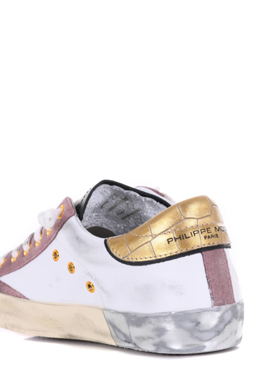 Shop Philippe Model Sneakers  Prsx Low In Pelle In Bianco/rosa