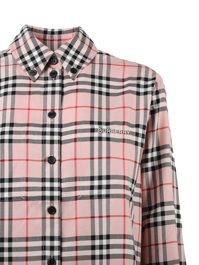 Shop Burberry All-over Check Shirt In Dusty Pink Ip Check