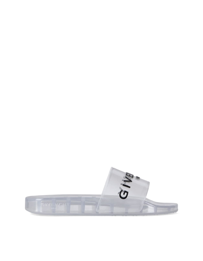 Shop Givenchy Woman Transparent Rubber Slipper With Black Logo In White