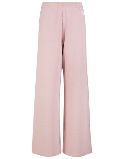 Shop Moncler Woman Pink Wide Leg Sports Trousers In Rosa