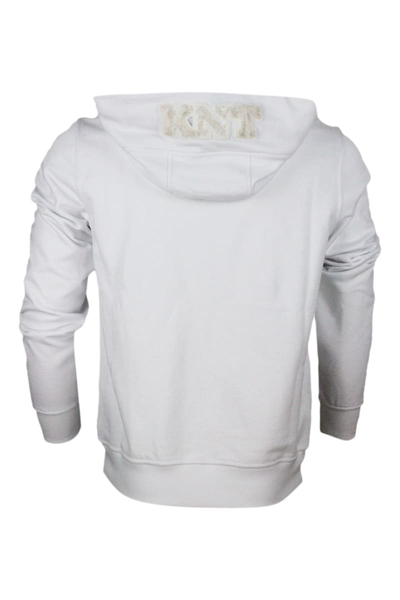 Shop Kiton Crew Neck Sweatshirt With Long Sleeve Hood In White