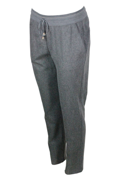 Shop Lorena Antoniazzi Stretch Wool Jogging Trousers With Elastic And Drawstring At The Waist In Grey