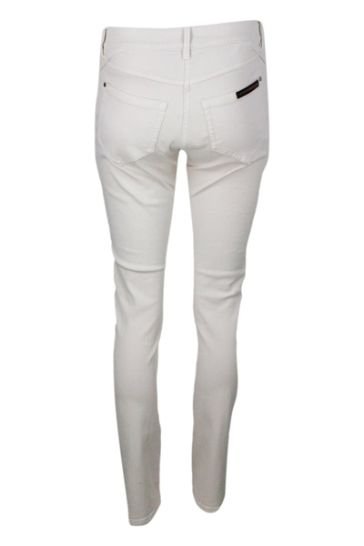 Shop Brunello Cucinelli Five-pocket Garment-dyed Stretch Denim Trousers. Slim Model In White