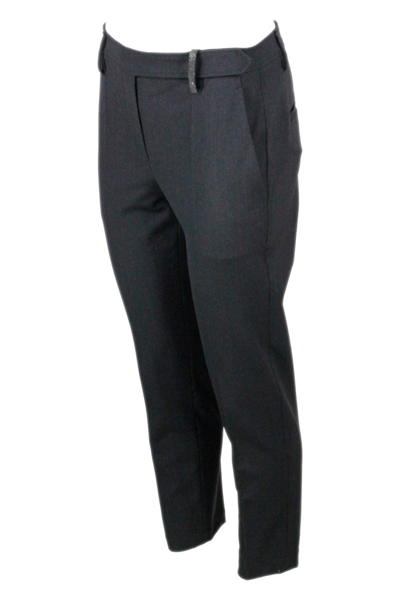 Shop Brunello Cucinelli Stretch Cool Wool Trousers With Cigarette Cut In Grey