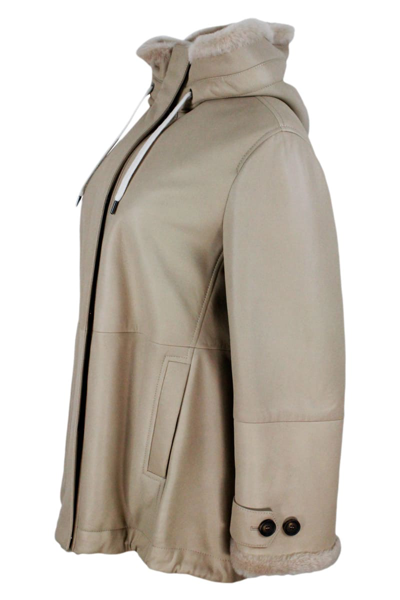 Shop Brunello Cucinelli Soft Shearling Jacket With Hood In Beige