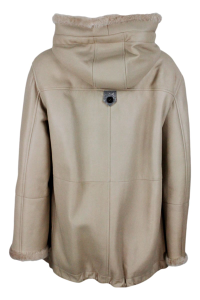 Shop Brunello Cucinelli Soft Shearling Jacket With Hood In Beige