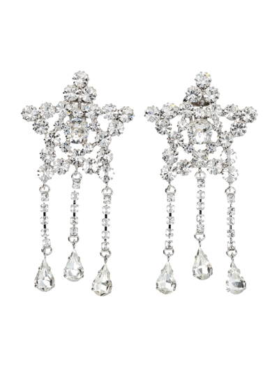 Shop Alessandra Rich Star Earrings With Three Fringes In Silver