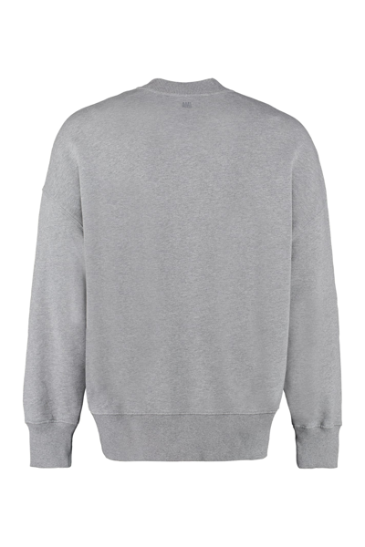Shop Ami Alexandre Mattiussi Embroidered Logo Crew-neck Sweatshirt In Grey