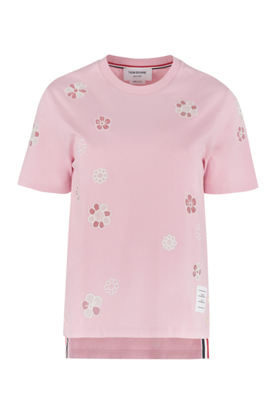 Shop Thom Browne Embroidered Cotton T-shirt In Pink