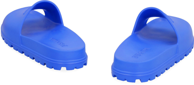 Shop Prada Logo Detail Rubber Slides In Blue