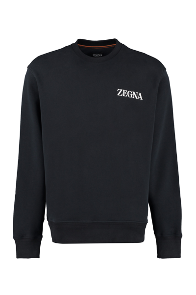 Shop Z Zegna Logo Detail Cotton Sweatshirt In Black