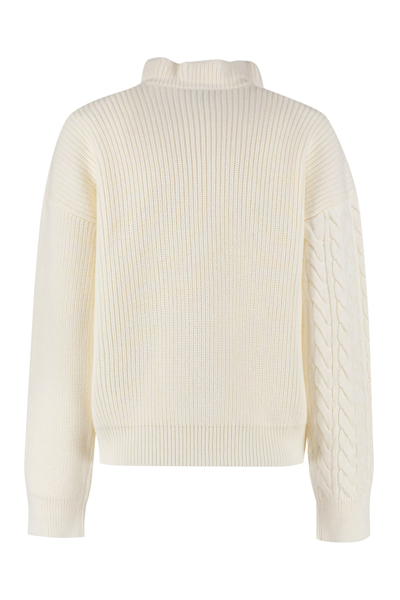 Shop Msgm Frilled Wool-blend Sweater In Panna