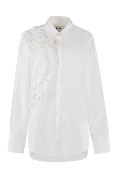 Shop Msgm Ruffled Cotton Shirt In White
