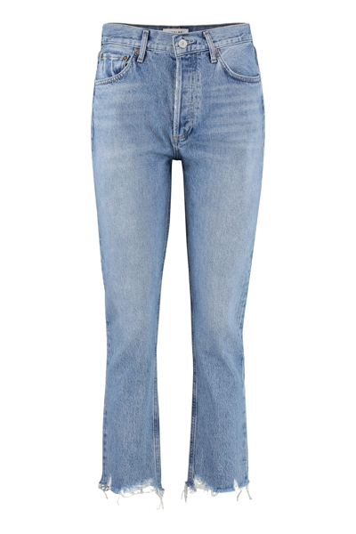 Shop Agolde Riley Cropped Straight Leg Jeans In Denim