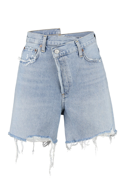 Shop Agolde Criss Cross Denim Shorts