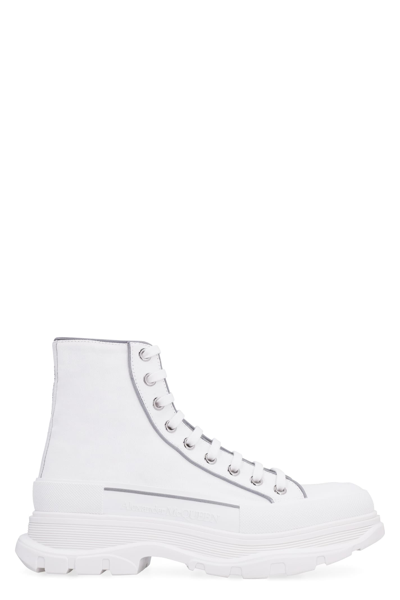 Shop Alexander Mcqueen Tread Slick Lace-up Ankle Boots In White