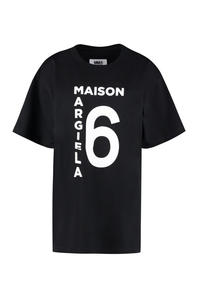Shop Mm6 Maison Margiela Logo Cotton T-shirt In Black