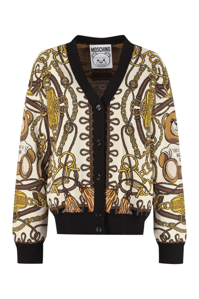 Shop Moschino Jacquard Knit Cardigan In Multicolor