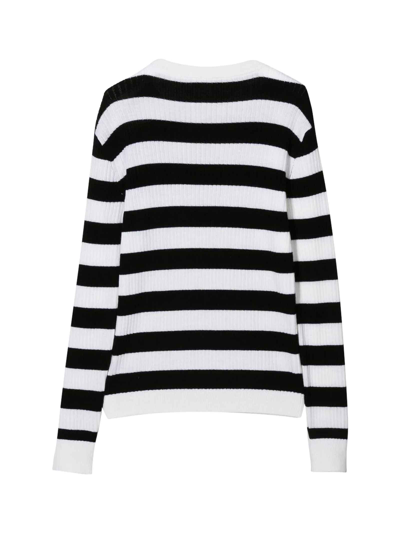 Shop Balmain Black And White Sweater Girl In Bianco / Nero