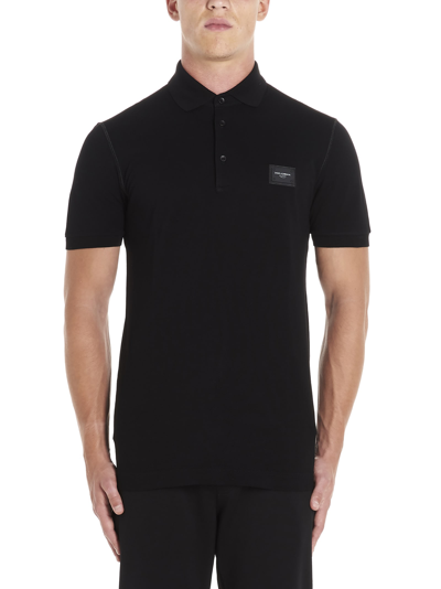 Shop Dolce & Gabbana Logo Plaque Polo Shirt In Black