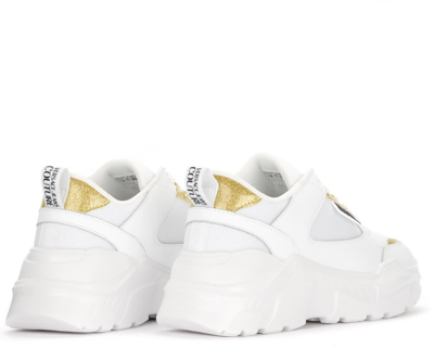 Shop Versace Jeans Couture White Sneaker With Golden Details In White Gold