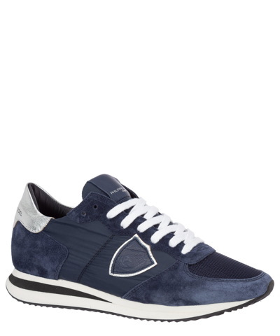Shop Philippe Model Trpx Leather Sneakers In Bleu - Argent