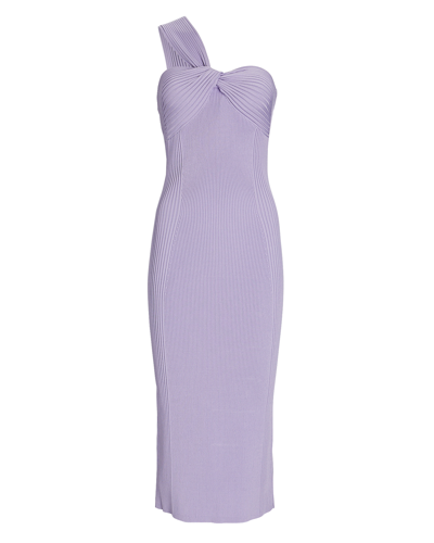 Shop Jonathan Simkhai Laurena One-shoulder Rib Knit Midi Dress In Purple-lt
