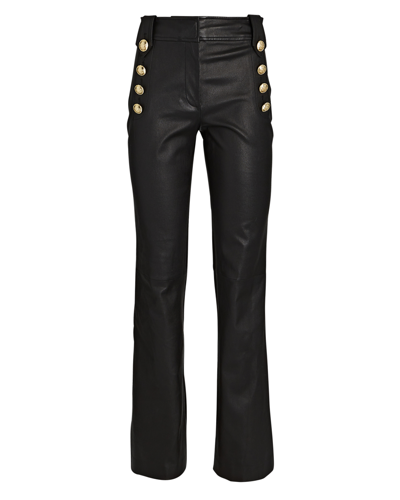 Shop Derek Lam 10 Crosby Robertson Button-embellished Leather Flared Pants In Black