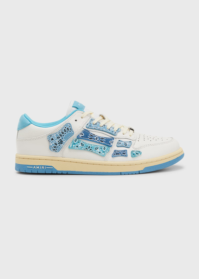 Shop Amiri Men's Bandana Skeleton Leather Low-top Sneakers In White/blue