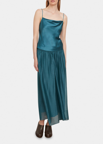 Shop Vince Satin Draped Cowl-neck Camisole In Blue Waltz