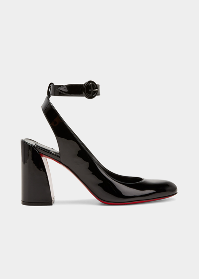 Shop Christian Louboutin Miss Sab Patent Red Sole Pumps In Blacklin Black