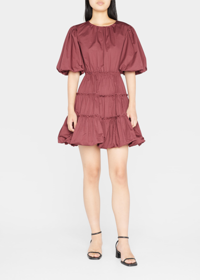 Shop Jason Wu Puff-sleeve Tiered Bubble Mini Dress In Wine