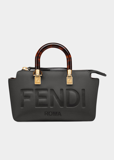 Shop Fendi By The Way Mini Logo Calfskin Top-handle Bag In F0kur Nero