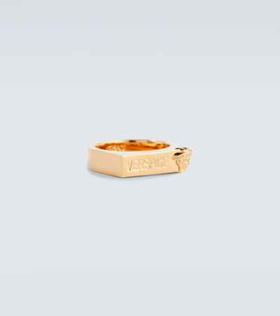 Shop Versace Logo Ring In Oro
