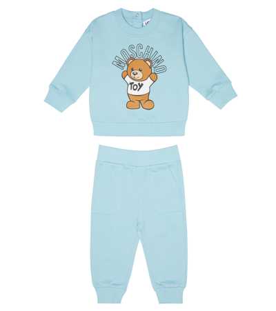 Shop Moschino Baby Sweatshirt And Sweatpants Set In Baby Sky Blue