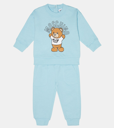 Shop Moschino Baby Sweatshirt And Sweatpants Set In Baby Sky Blue