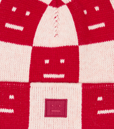 Shop Acne Studios Face Wool Beanie In Deep Red/faded Pink Melange