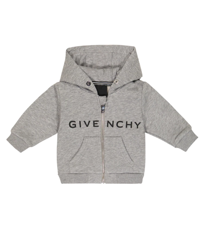 Shop Givenchy Baby Logo Cotton Jersey Zip-up Hoodie In Grey Marl