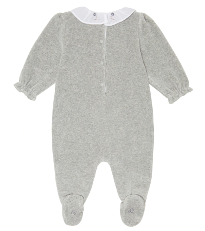 Shop Tartine Et Chocolat Baby Lace-trimmed Velvet Onesie In Gris Clair