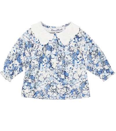 Shop Tartine Et Chocolat Baby Floral Cotton Top In Turquoise