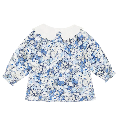 Shop Tartine Et Chocolat Baby Floral Cotton Top In Turquoise