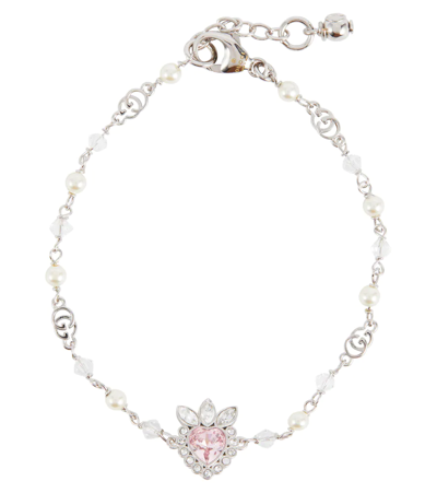 Shop Gucci Crystal-embellished Bracelet In 0926/cry./l.ro./pea.
