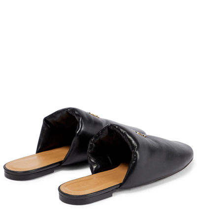 Shop Loewe Anagram Leather Slippers In Black